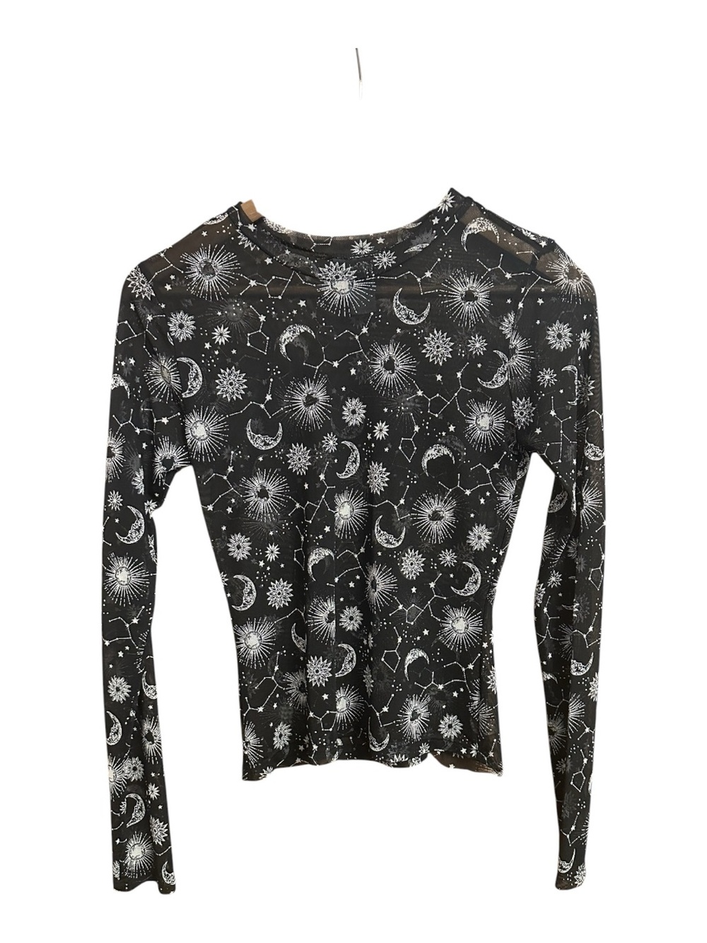 Just Polly Celestial Sheer Women’s Top Medium Whimsygoth Y2K Astrology Stretch